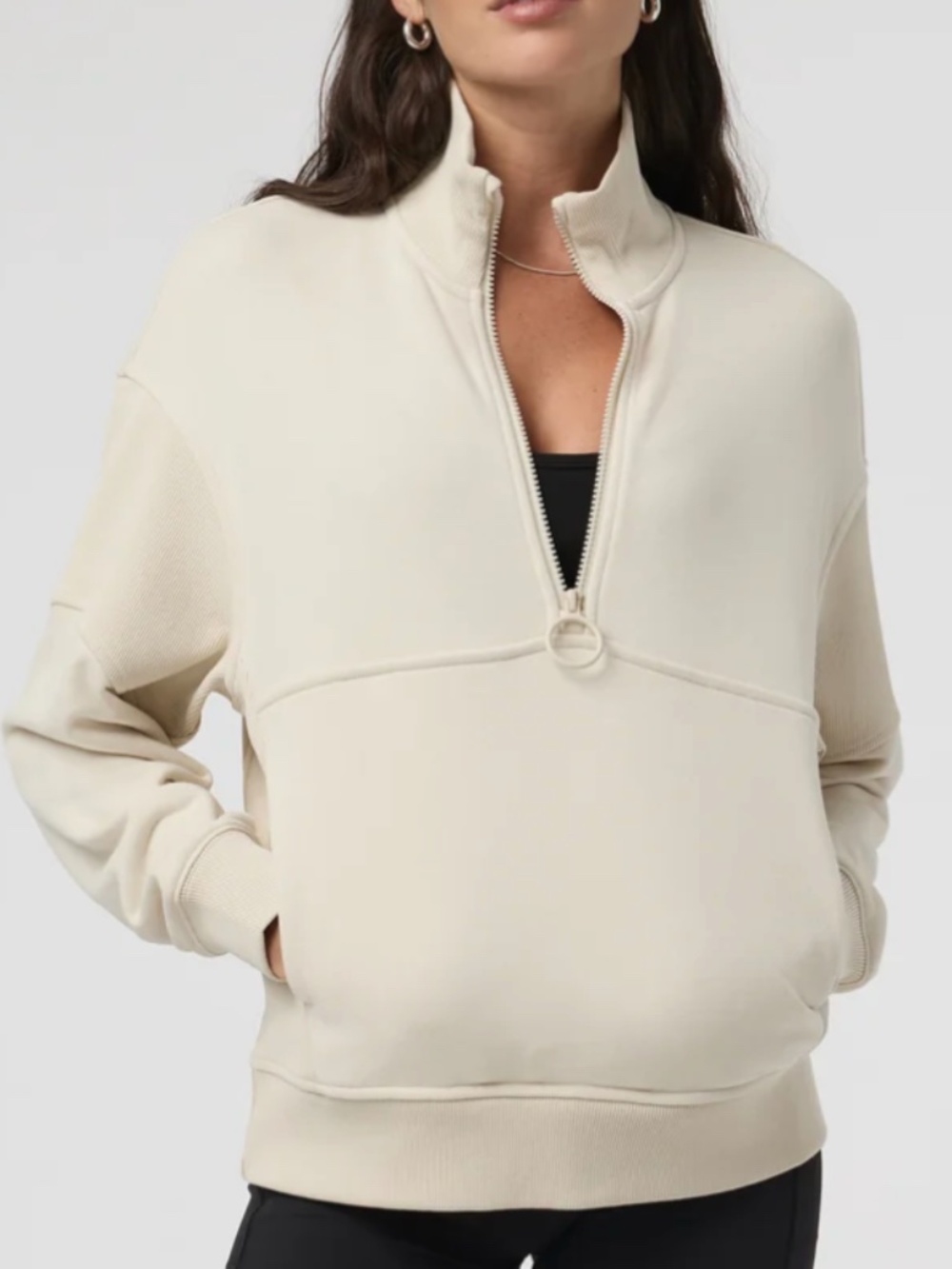 Vuori Sedona Rib Half Zip Woman's Terry Pullover, Bone, Size Medium